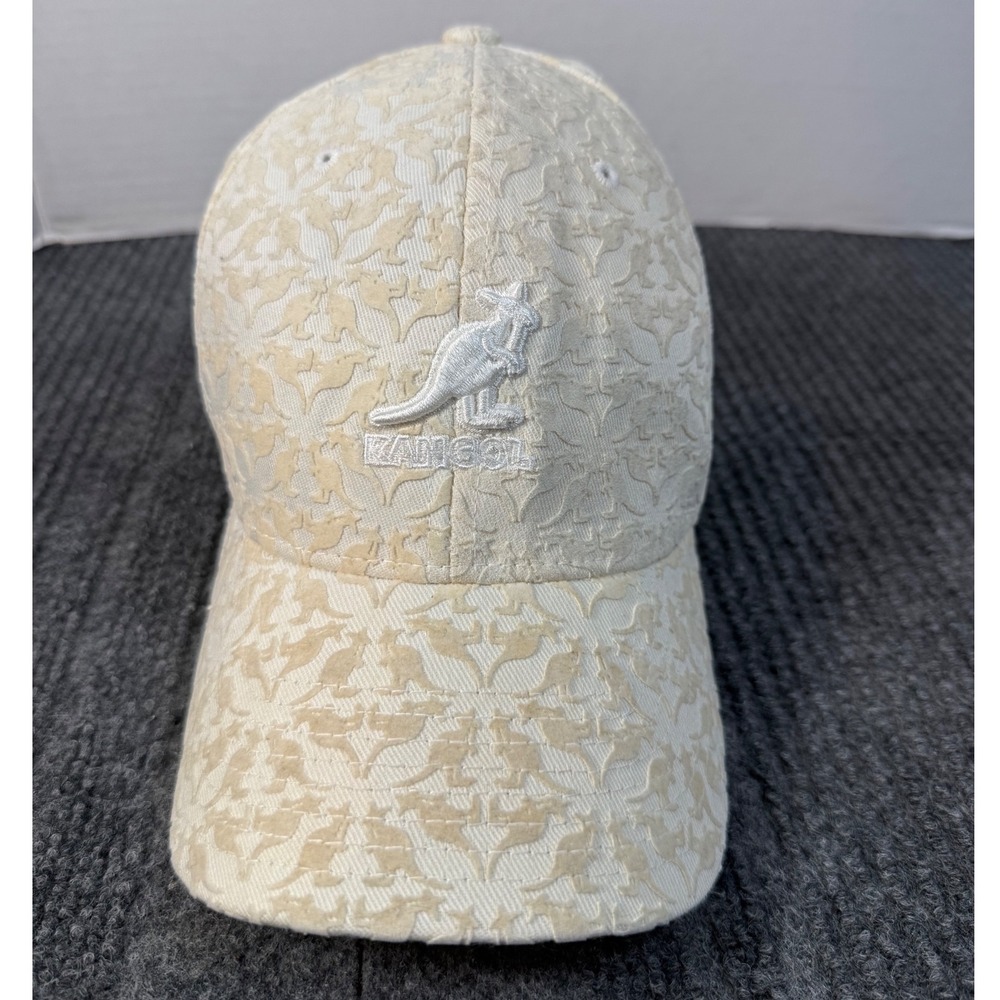 Vintage 90s Kangol Flocking Stretch Flexfit Baseball Cap Cream Beige Logo Hat